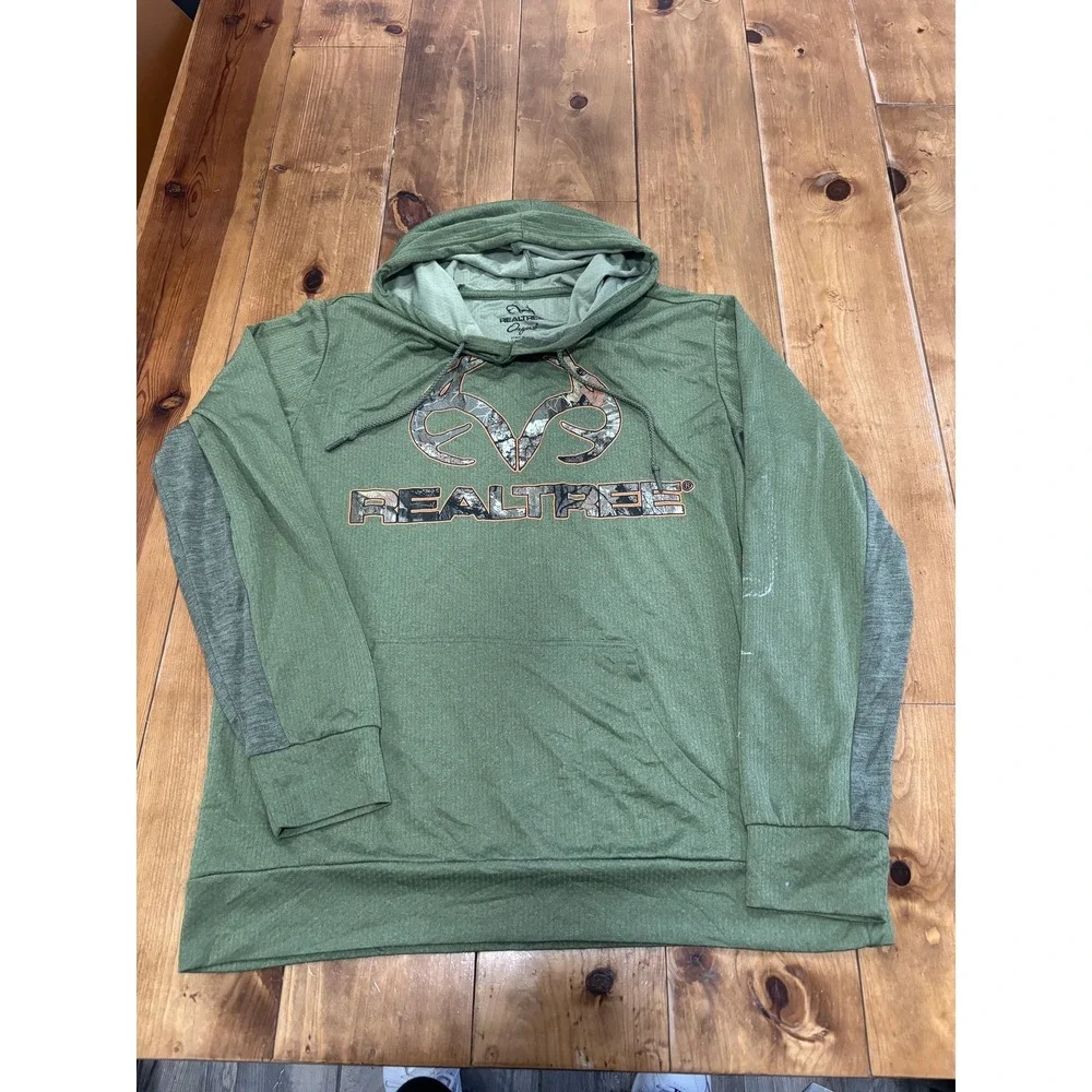 Realtree Original Men's LG Pullover Hoodie Activewear Sweatshirt Olive Green